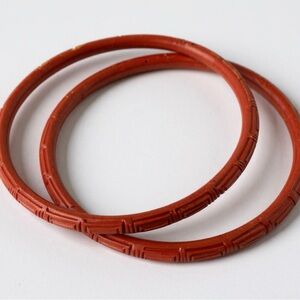 Vintage Chinese Export Red Cinnabar Bangle Bracelets – Set of 2